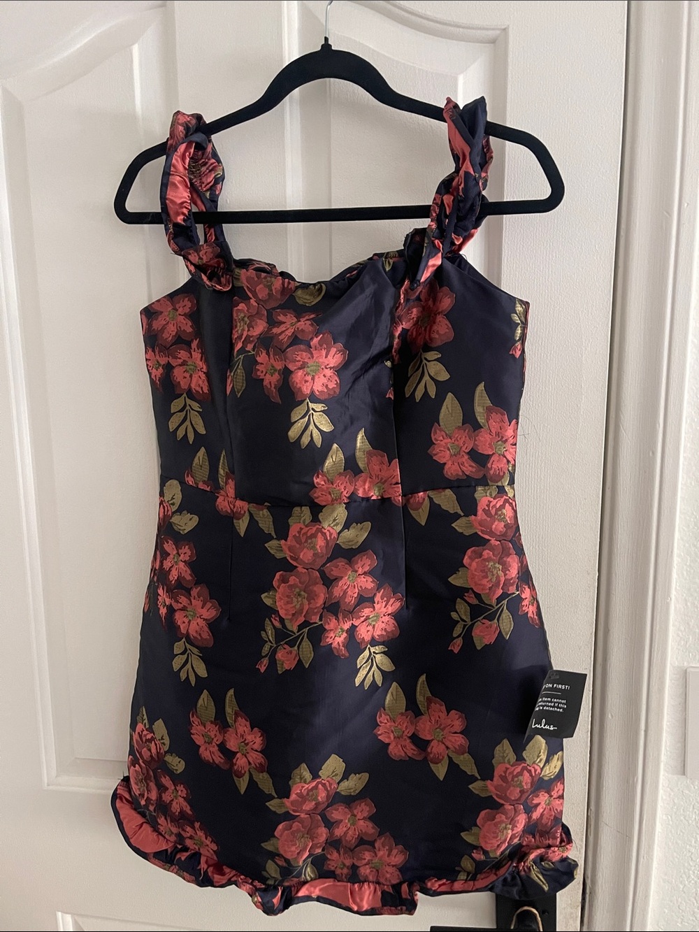 Lulu's Navy Mini Dress with Coral Floral Print